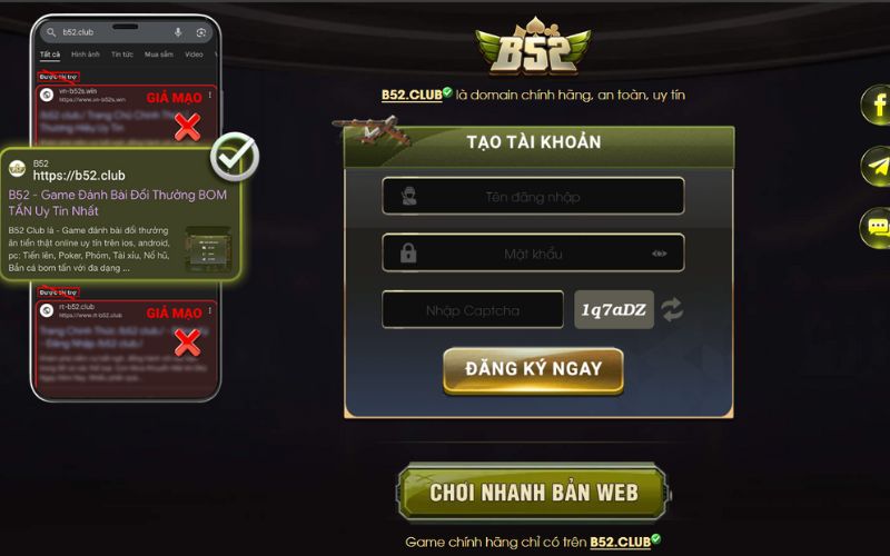 Giao diện sảnh chính B52 Club với đồ họa phong cách quân sự mãn nhãn